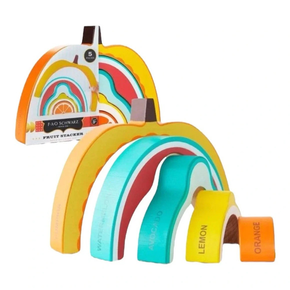 Fao Schwarz 5 pc Fruit Stacker Wood Puzzle Building Set - Picture 3 of 5